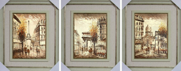 Постер в двойном багете Париж (сепия) к-т из трех картин 50*60 см - Арт-Декор. Продажа художественных изделий оптом и розницу