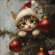 Новогодний котенок 25*25см с дорисовкой - Арт-Декор. Продажа художественных изделий оптом и розницу