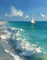 Берег. Парус 50*70см с дорисовкой - Арт-Декор. Продажа художественных изделий оптом и розницу