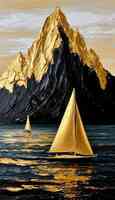 Скала. Парусник 2 50*70см с дорисовкой и поталью - Арт-Декор. Продажа художественных изделий оптом и розницу