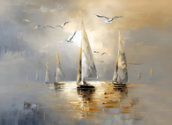 Яхты и чайки 50*70 см с дорисовкой и поталью - Арт-Декор. Продажа художественных изделий оптом и розницу