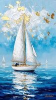 Парусник в море 50*70 см с дорисовкой и поталью - Арт-Декор. Продажа художественных изделий оптом и розницу