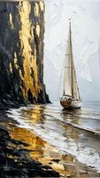 Скала. Парусник 50*70 см с дорисовкой и поталью - Арт-Декор. Продажа художественных изделий оптом и розницу