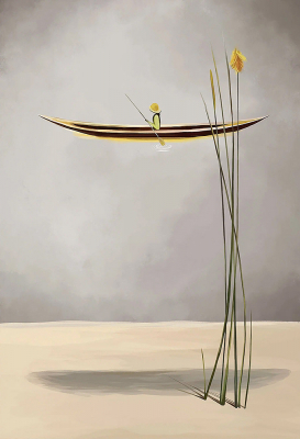 Лодочник и камыш 30*40см с поталью - Арт-Декор. Продажа художественных изделий оптом и розницу