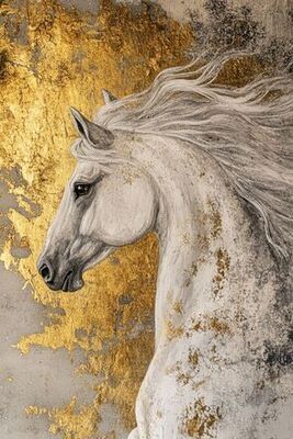 Белый конь 30*40см с поталью - Арт-Декор. Продажа художественных изделий оптом и розницу