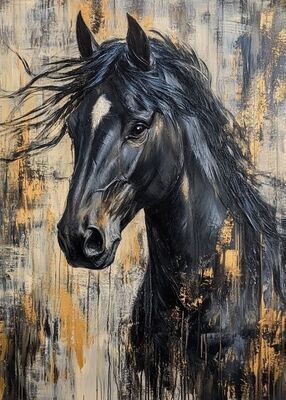 Черный конь 30*40см с поталью - Арт-Декор. Продажа художественных изделий оптом и розницу