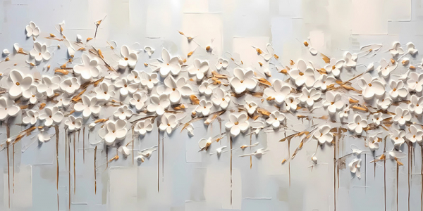 Белые цветы-золотые ветки. 60*90 см с дорисовкой - Арт-Декор. Продажа художественных изделий оптом и розницу
