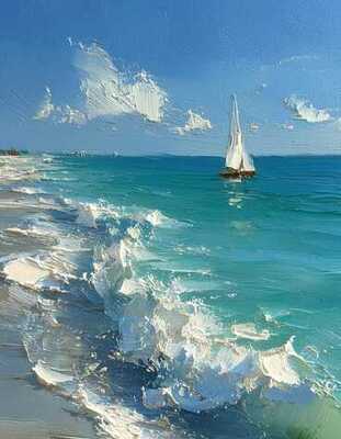 Берег. Парус 60*90см с дорисовкой - Арт-Декор. Продажа художественных изделий оптом и розницу