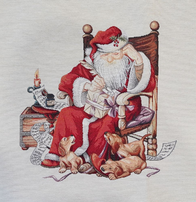 Дед Мороз и щенки Салфетка 44х44 см  - Арт-Декор. Продажа художественных изделий оптом и розницу