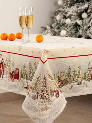 Дед Мороз в волшебном лесу Скатерть 160х300 см  - Арт-Декор. Продажа художественных изделий оптом и розницу