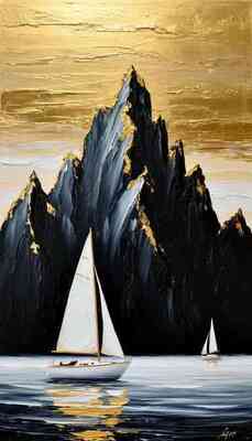 Скала. Парусник 3 50*70см с дорисовкой и поталью - Арт-Декор. Продажа художественных изделий оптом и розницу