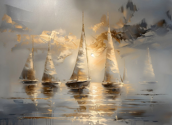 Яхты 50*70 см с дорисовкой и поталью - Арт-Декор. Продажа художественных изделий оптом и розницу