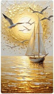 Парусник и чайки 60*90 см с дорисовкой и поталью - Арт-Декор. Продажа художественных изделий оптом и розницу