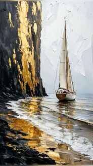 Скала. Парусник 50*70 см с дорисовкой и поталью - Арт-Декор. Продажа художественных изделий оптом и розницу